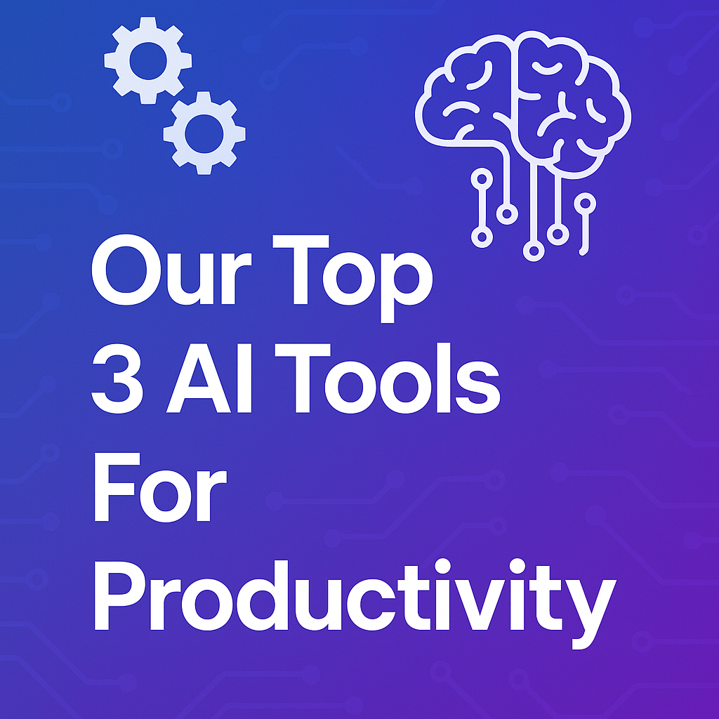A poster of the title Our Top AI tools. There is an icon of a brain.